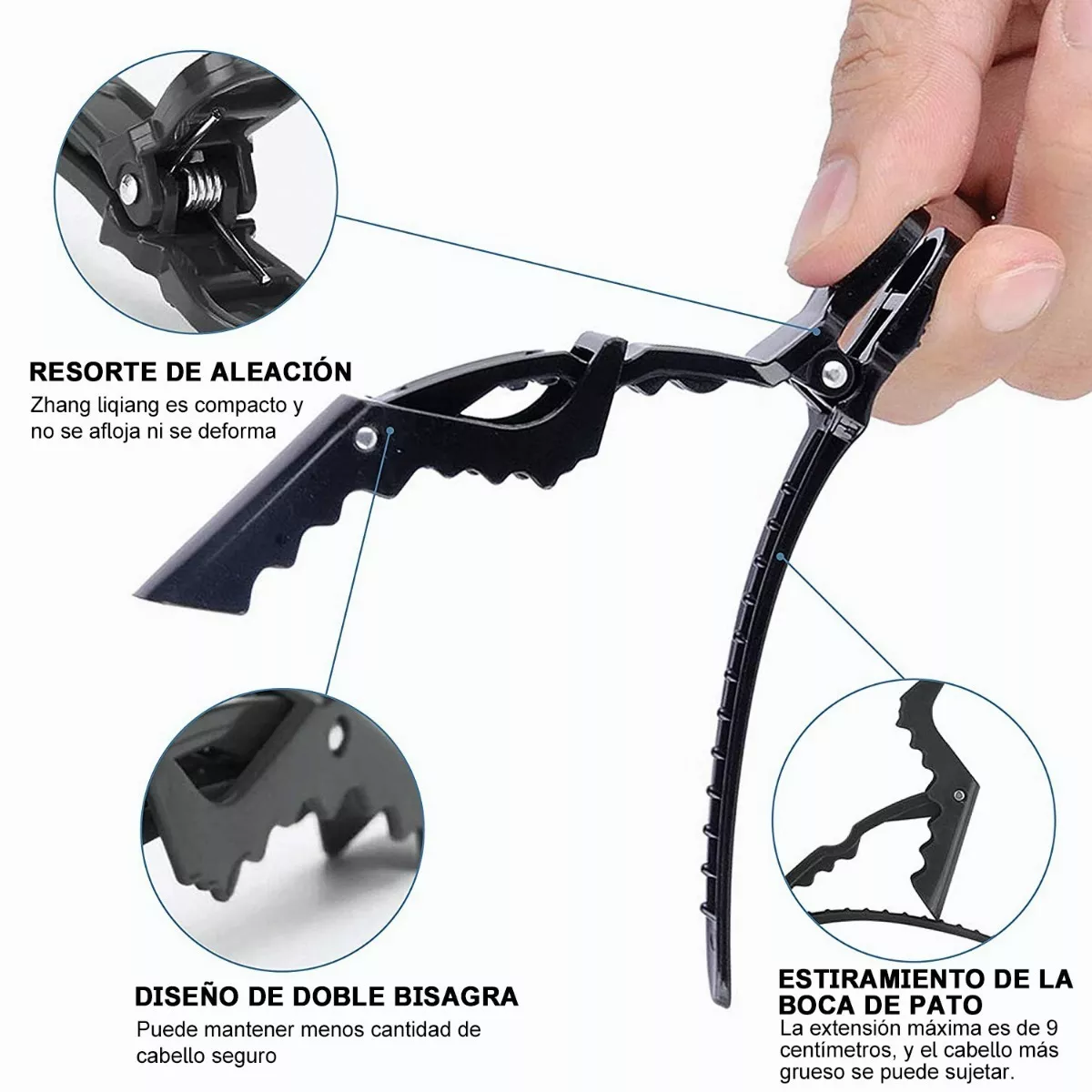20 Pcs Cocodrilo Antideslizantes Pinzas Para Cabello Fijas Negro