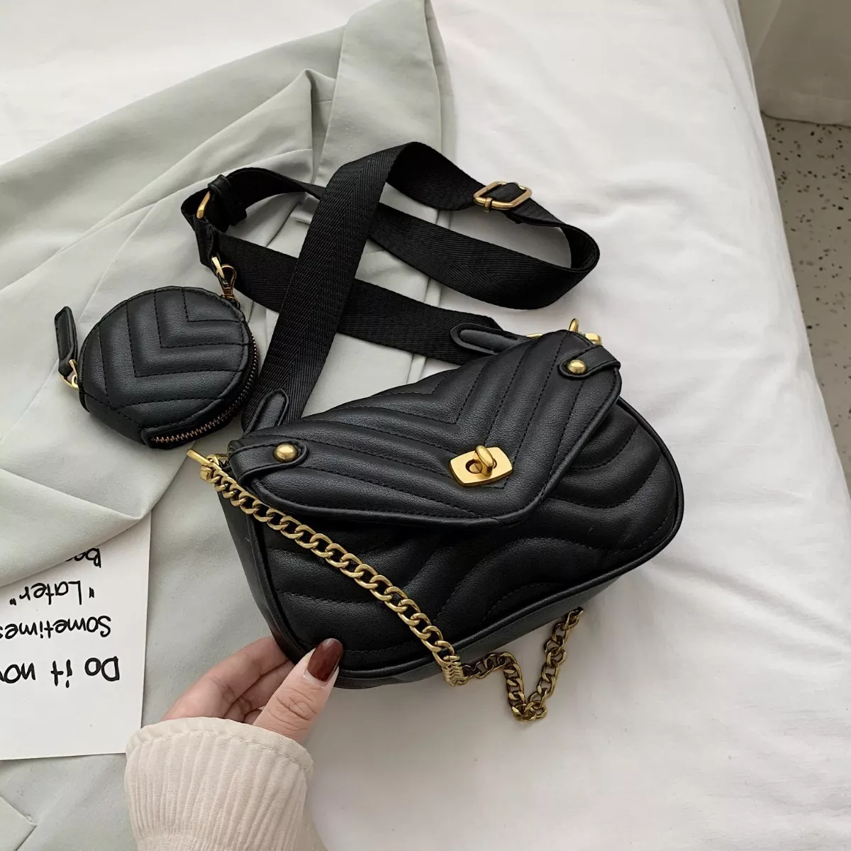 Bolsa Bandolera Moderna Para Mujer Con Bolsillo, 3 En 1 negro