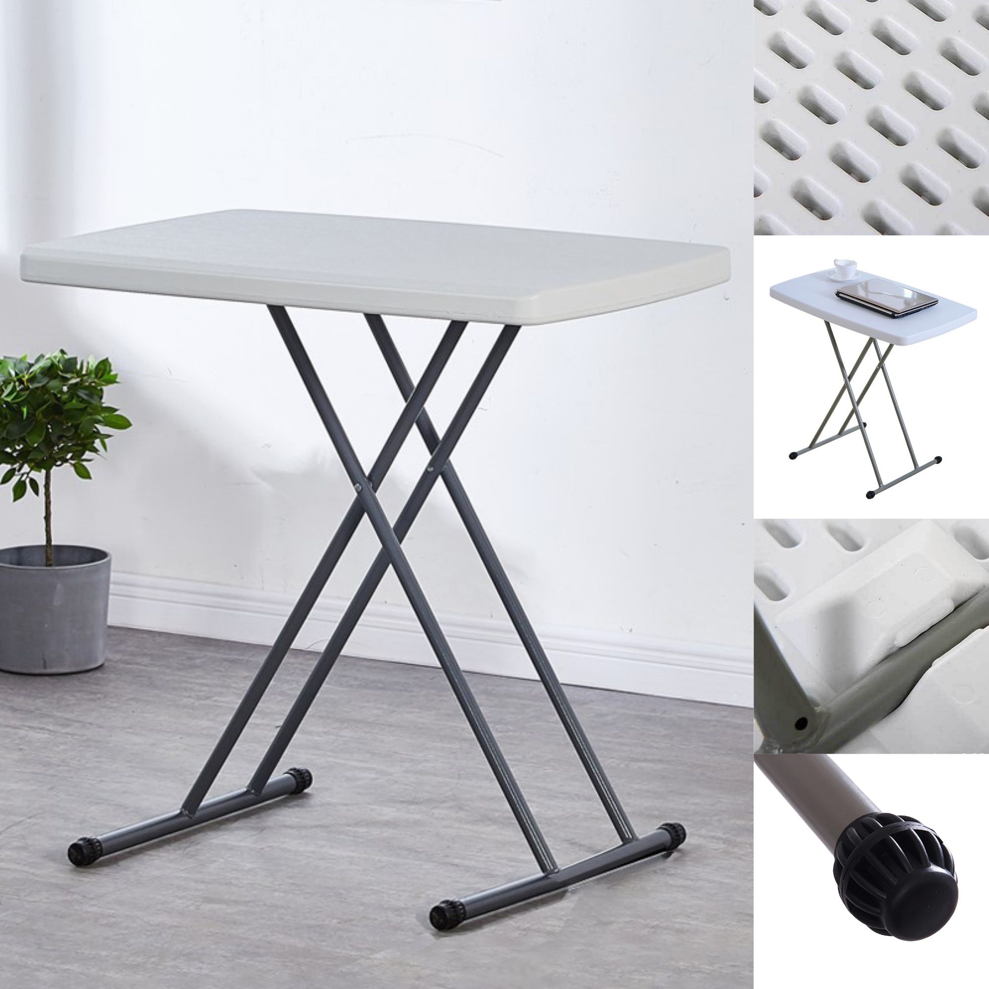 Mesa Plegable Portatil Ajustable 3 Niveles Interior Exterior Para Jardín Interior Y Exterior De HDPE Con Marco De Acero
