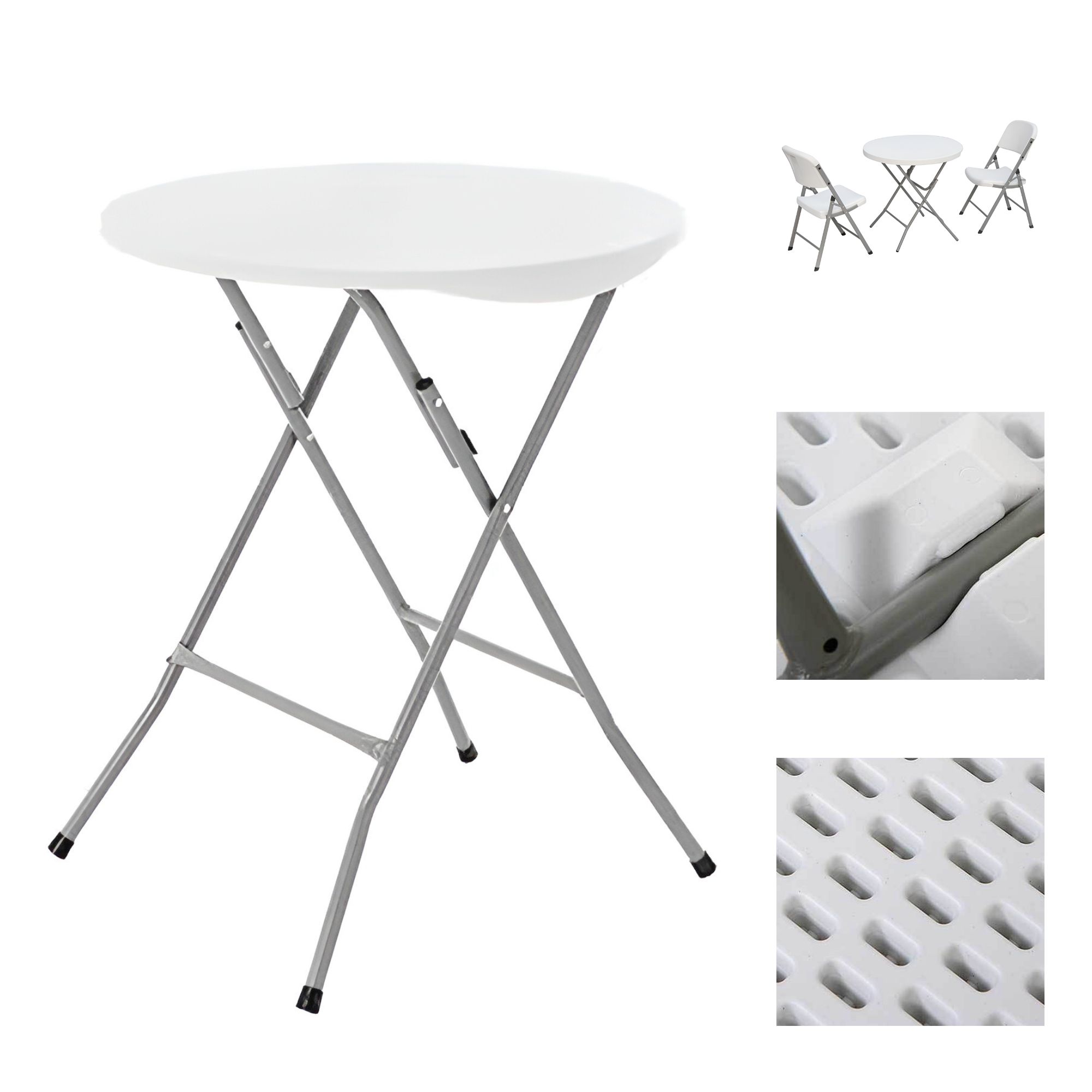 Mesa Plegable Portatil Redonda Uso Interior Exterior Eventos Para Jardín Interior Y Exterior De HDPE Con Marco De Acero