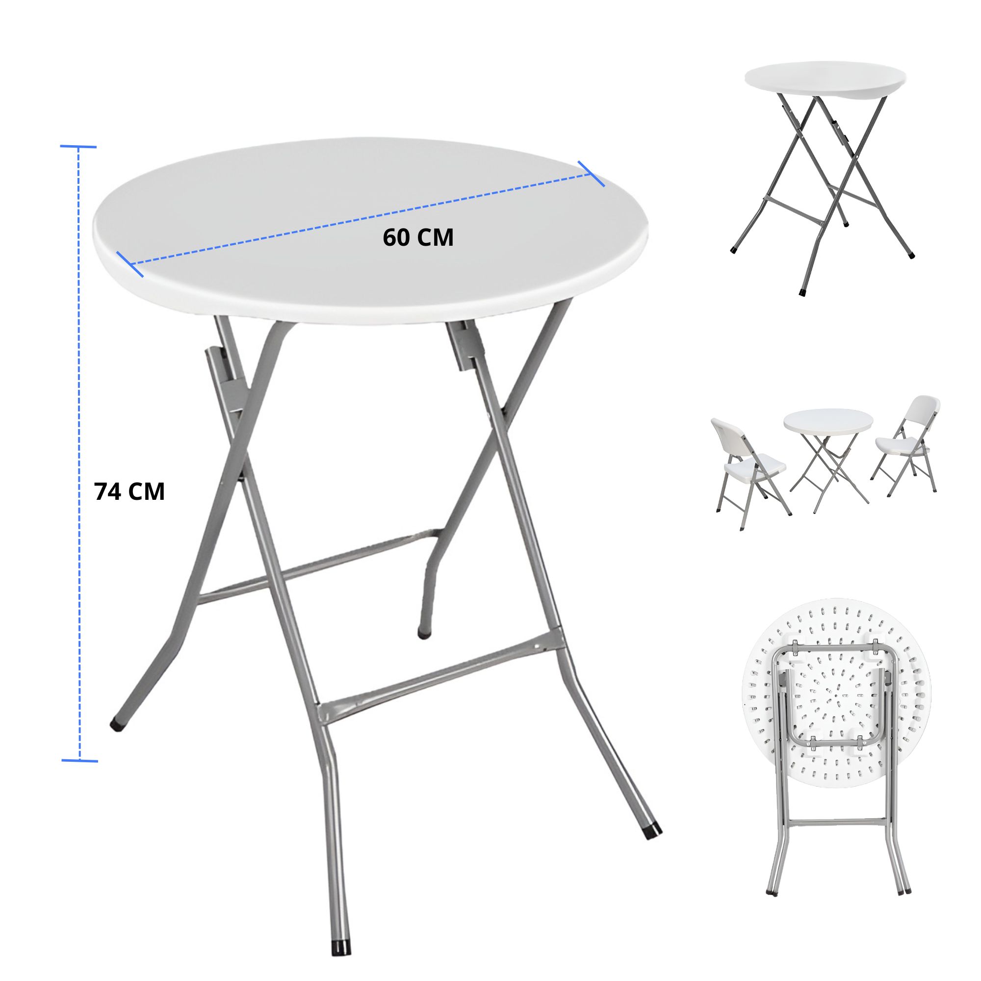 Mesa Plegable Portatil Redonda Uso Interior Exterior Eventos Para Jardín Interior Y Exterior De HDPE Con Marco De Acero