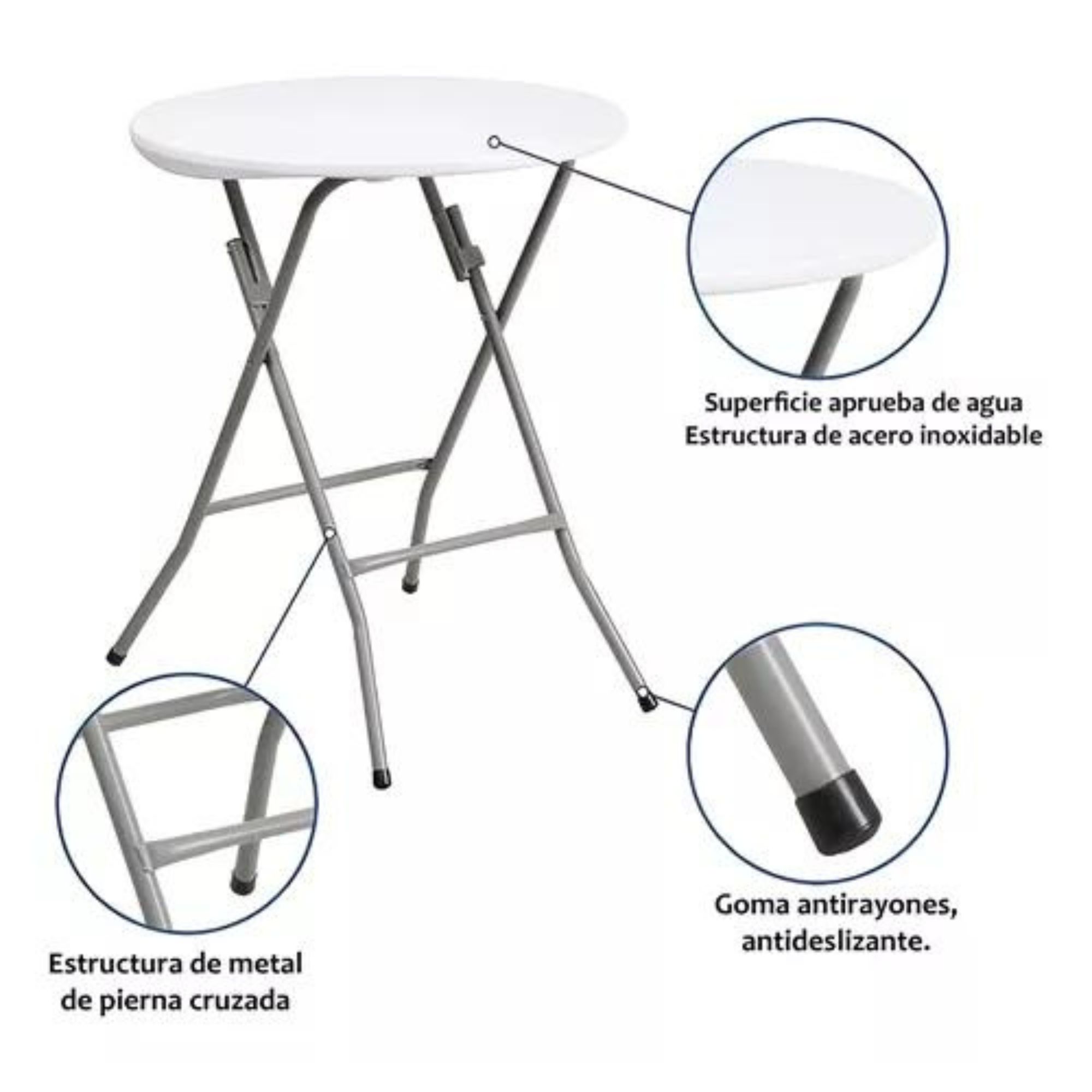 Mesa Plegable Portatil Redonda Uso Interior Exterior Eventos Para Jardín Interior Y Exterior De HDPE Con Marco De Acero