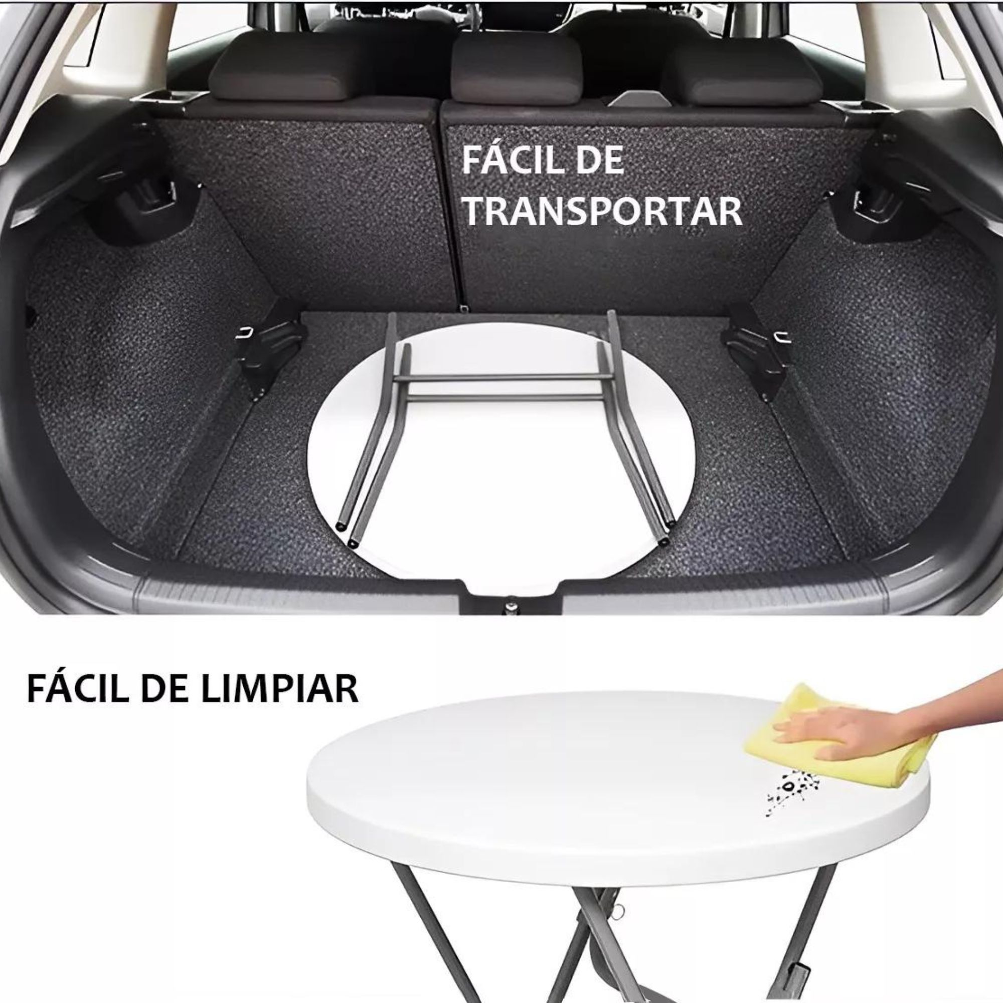 Mesa Plegable Portatil Redonda Uso Interior Exterior Eventos Para Jardín Interior Y Exterior De HDPE Con Marco De Acero