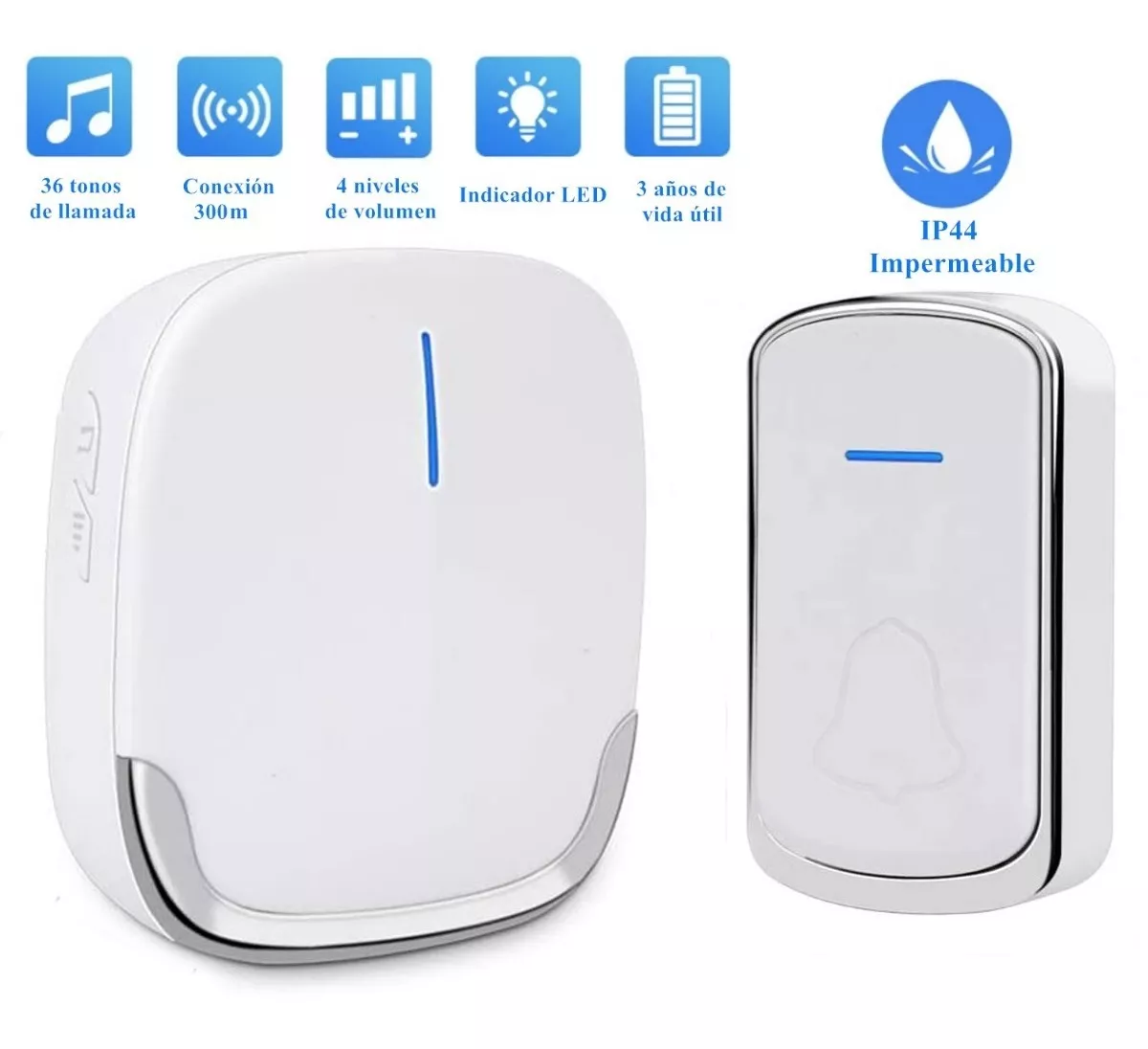 Timbre Inalámbrico Impermeable Con 1 Transmisor Y 1 Receptor Blanco