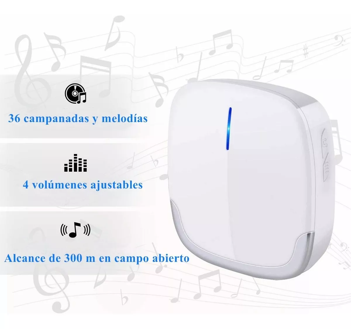 Timbre Inalámbrico Impermeable Con 1 Transmisor Y 1 Receptor Blanco