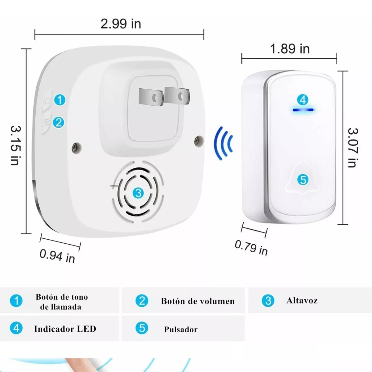 Timbre Inalámbrico Impermeable Con 1 Transmisor Y 1 Receptor Blanco