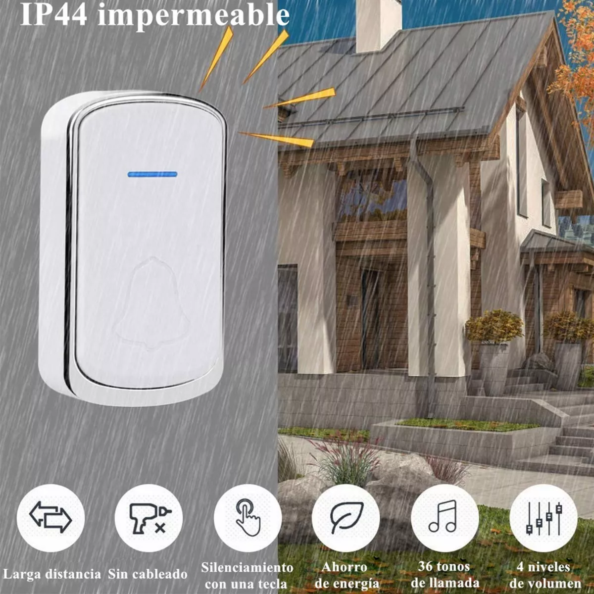 Timbre Inalámbrico Impermeable Con 1 Transmisor Y 1 Receptor Blanco