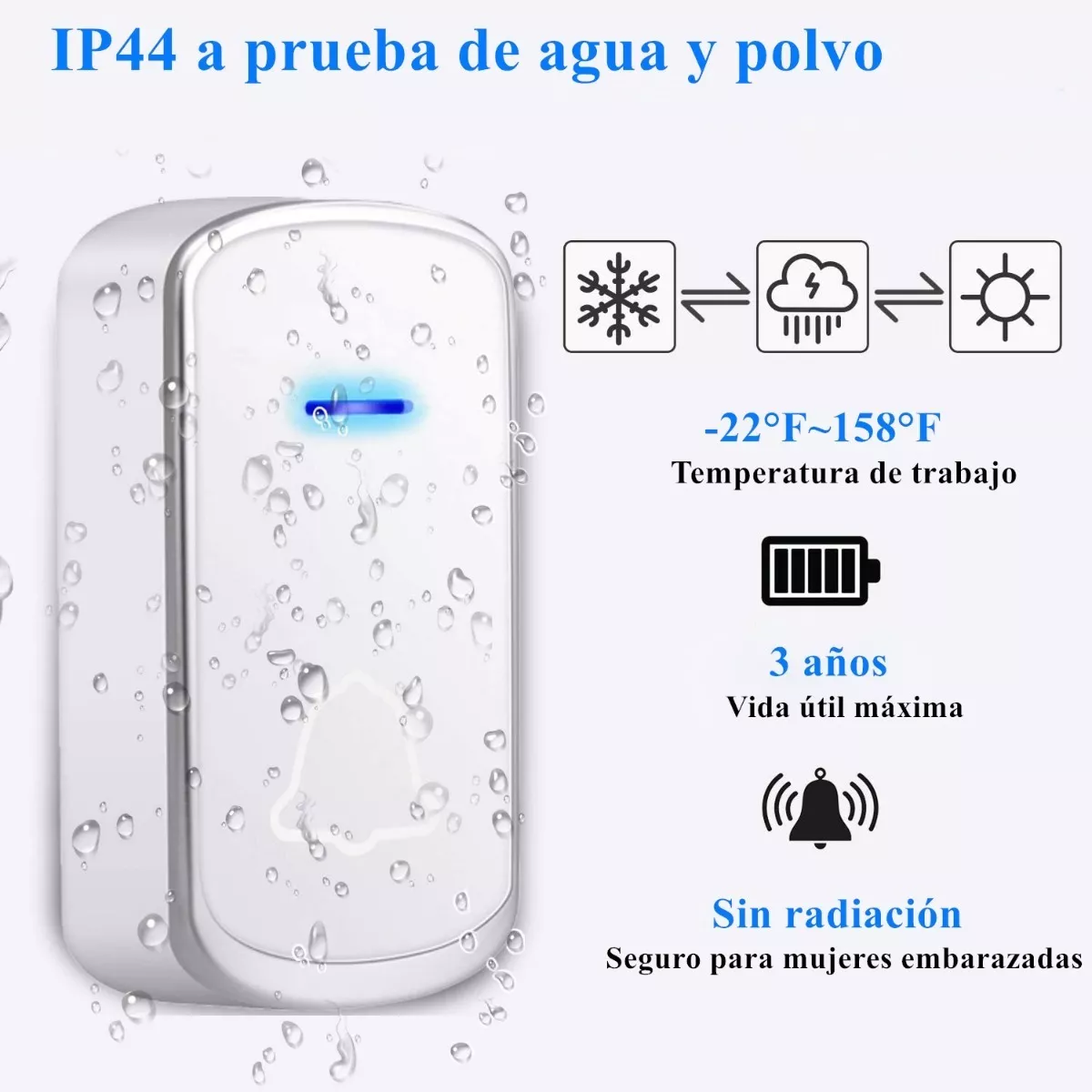 Timbre Inalámbrico Impermeable Con 1 Transmisor Y 1 Receptor Blanco