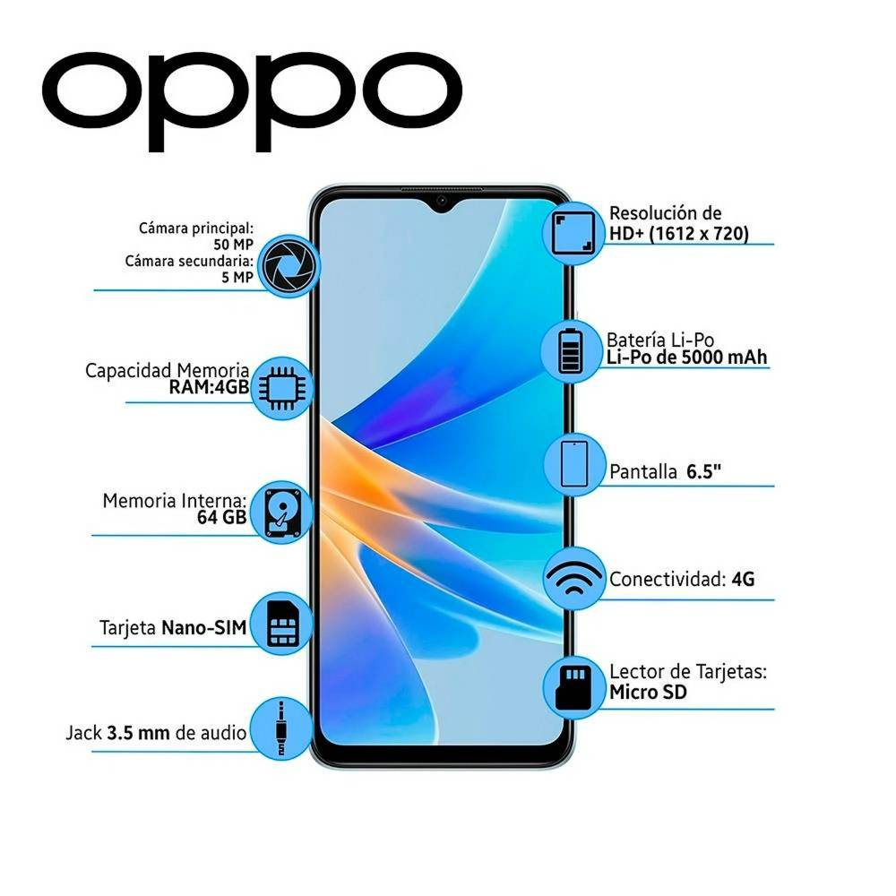 Celular OPPO A17 6.56 Pulgadas 4 GB + 64 GB Azul Oscuro