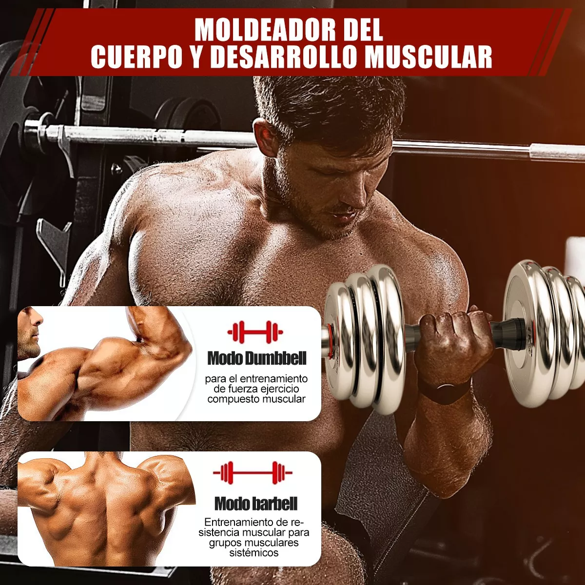 Kit De Mancuernas Barra Con Pesas Para Gimnasio De 20 Kg Rojo Negro