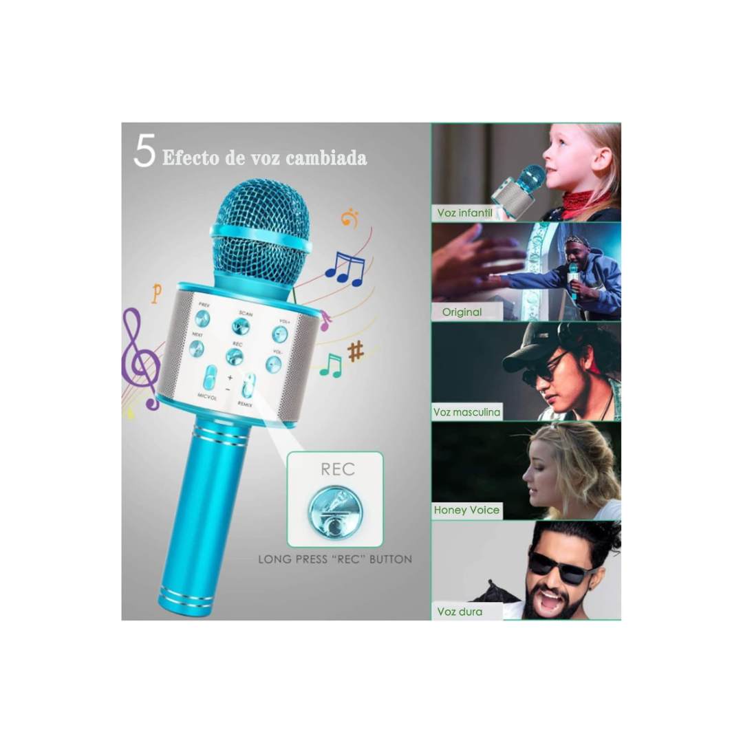 Micrófono Inalámbrico, Portátil Inalámbrica Micrófono y Altavoz del Karaoke con LED para Niños , Micrófono Portátil para Niños