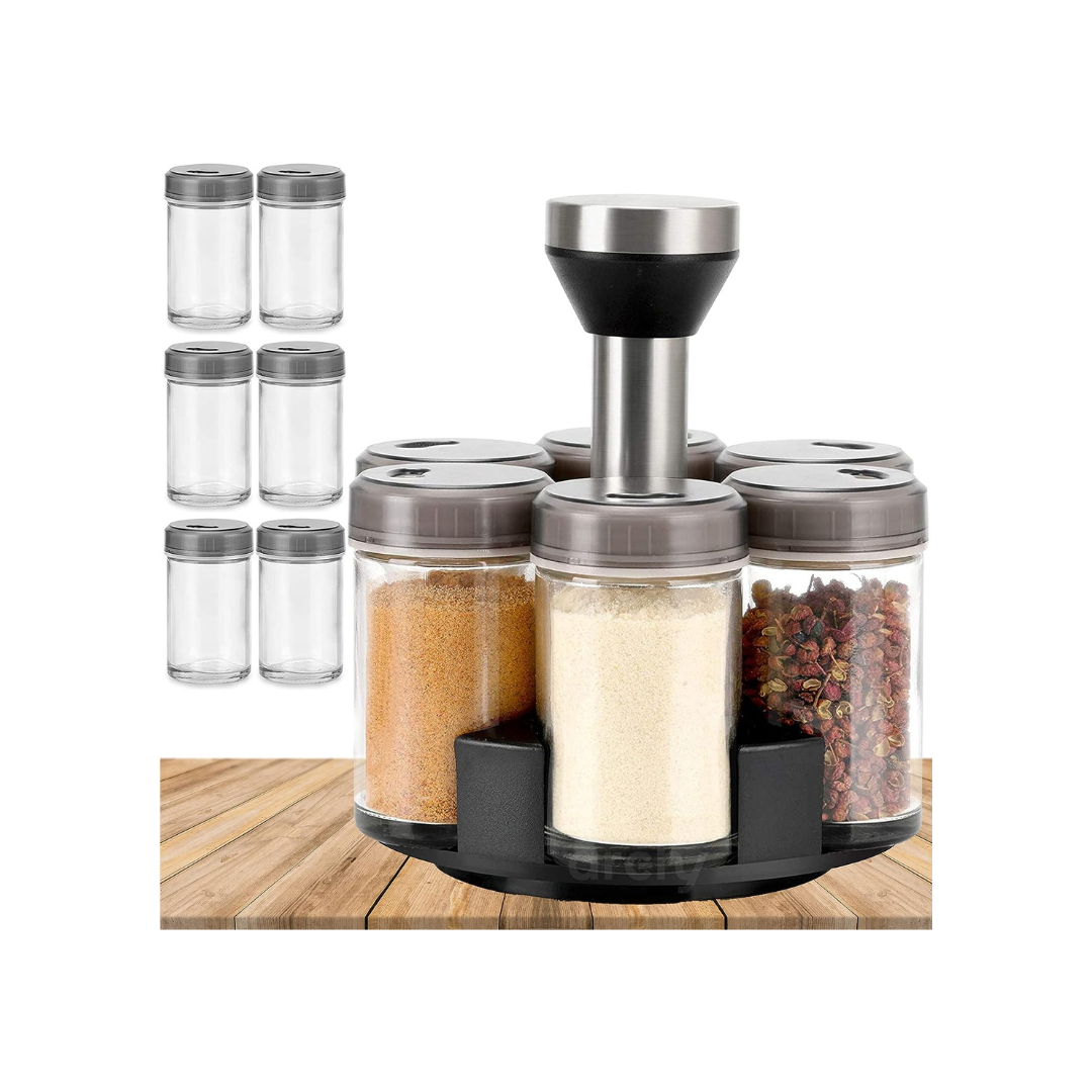 Especiero Giratorio Organizador de Especias Condimentos Hierbas Carrusel de Frascos con 6 Tarros Cristal 360 grados Especieros para Hogar Cocina Botes