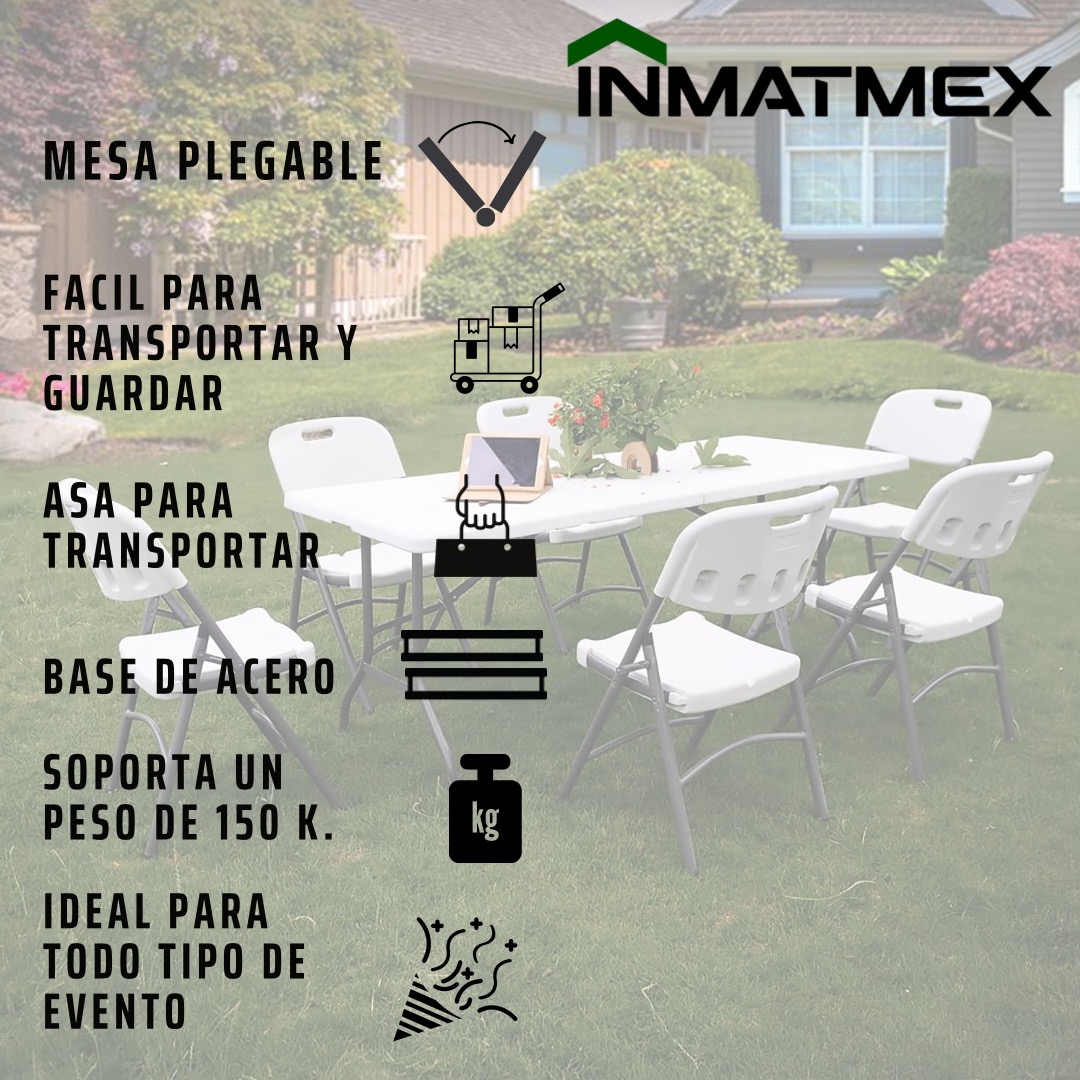 Mesa Plegable 3 Piezas Tipo Portafolio 1.8 M Fácil de Transportar Ideal Para Jardín