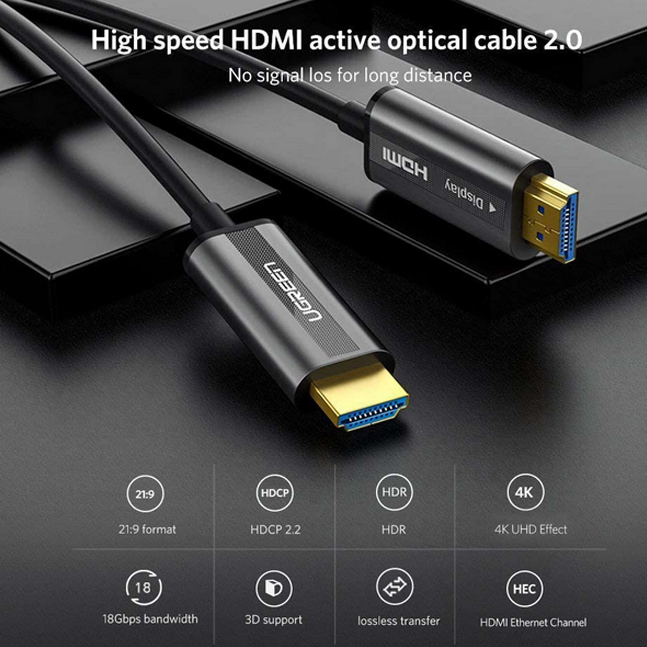 Cable Hdmi De 20 Metros Por Fibra Óptica 4ka60hz Compatible Con Hdmi 2.0 / Alta Velocidad 18 Gbps
