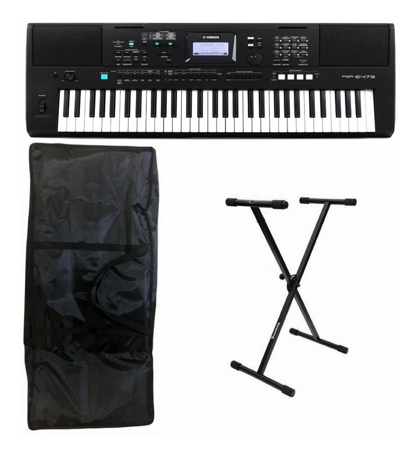 Teclado Musical Yamaha PSR-E473 61 Teclas Portatil Con Funda y Base