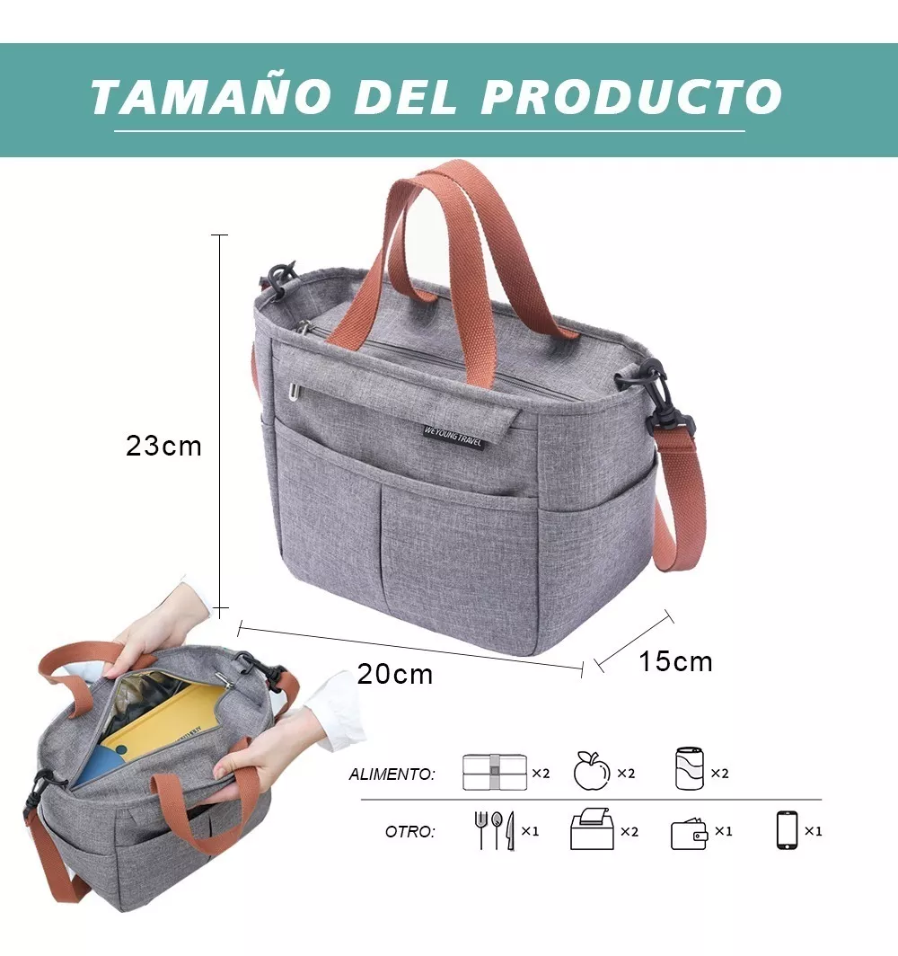 Bolsa Lonchera Termica Moderna Gran Capacidad, Frío Y Calor Gris