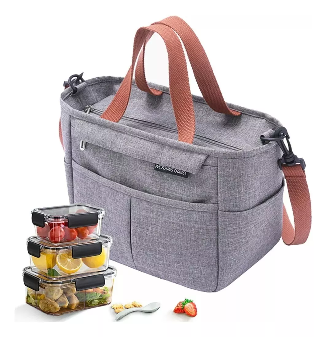 Bolsa Lonchera Termica Moderna Gran Capacidad, Frío Y Calor Gris