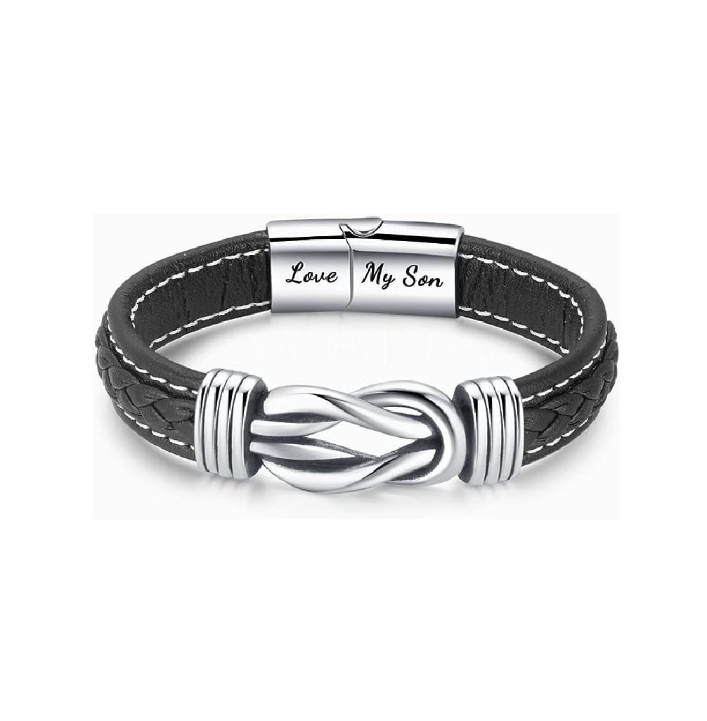 Pulsera Piel Hombre De Plata Regalos Hombre Para Hijo Negro Plata