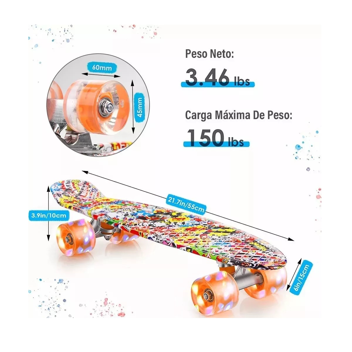 Monopatín,skateboard Mini De 22in Con Ruedas Led