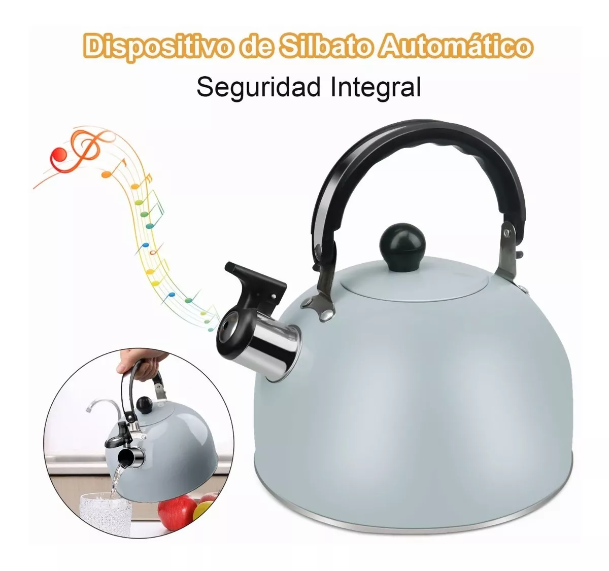 Hervidora Agua Tetera 3 Litros Acero Inox, Silba Al Hervir