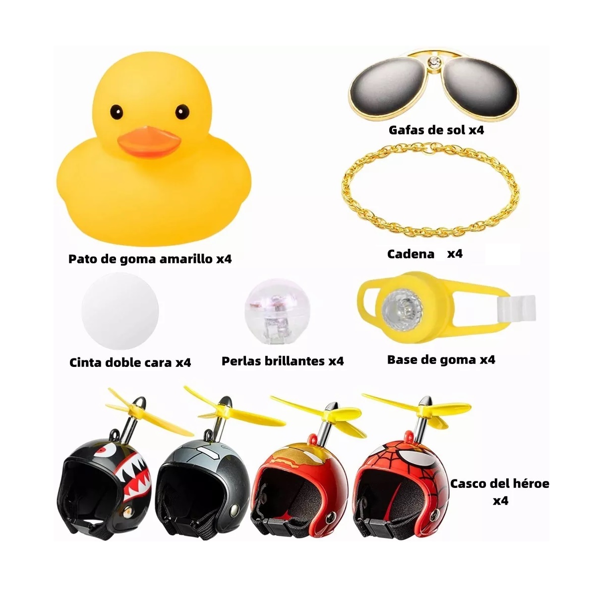 Kit Patito Pato Casco Hélice Decoración De Coche Bici Moto 4pzs