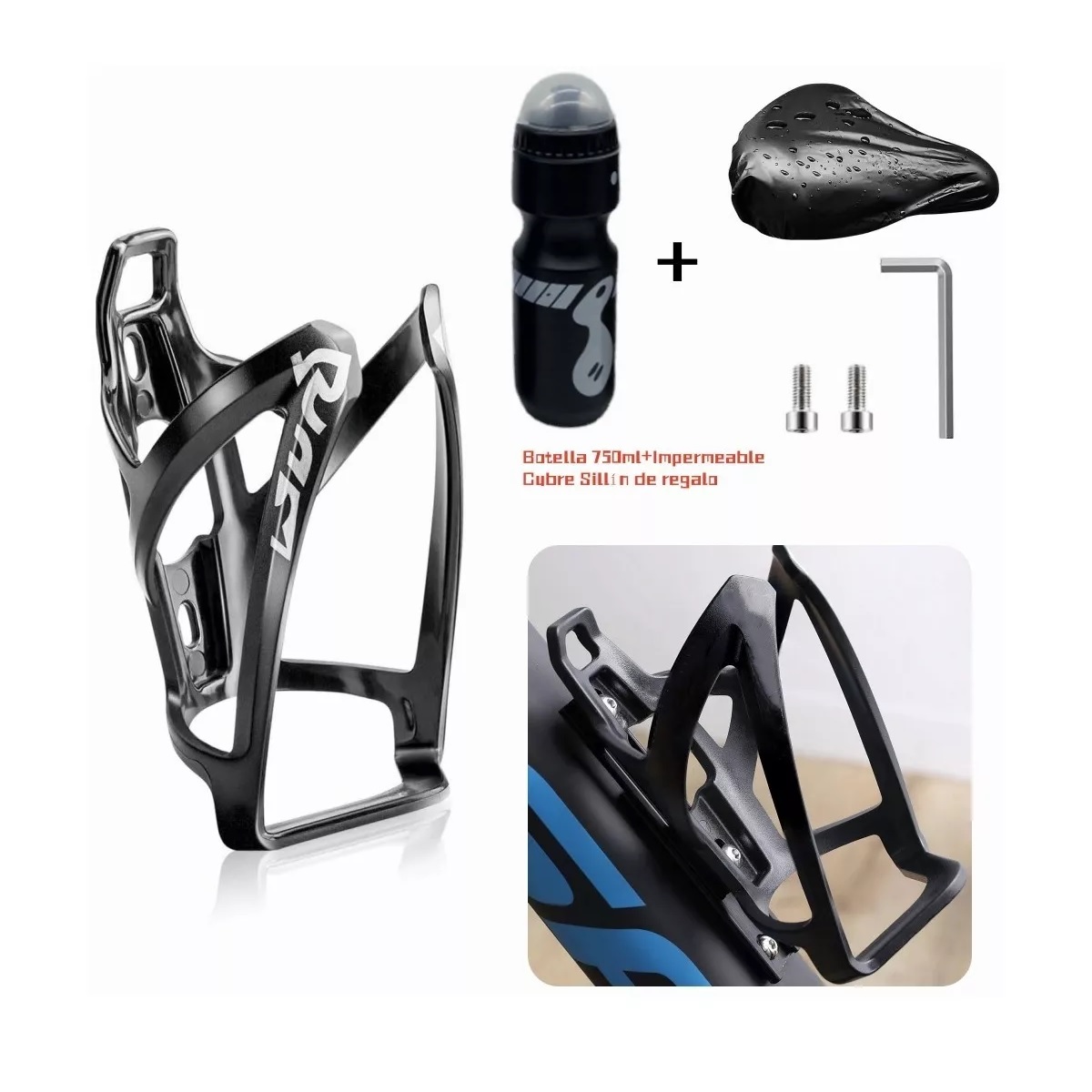 Soporte Porta Anfora Bicicleta Portabidón Universal+botella Negro