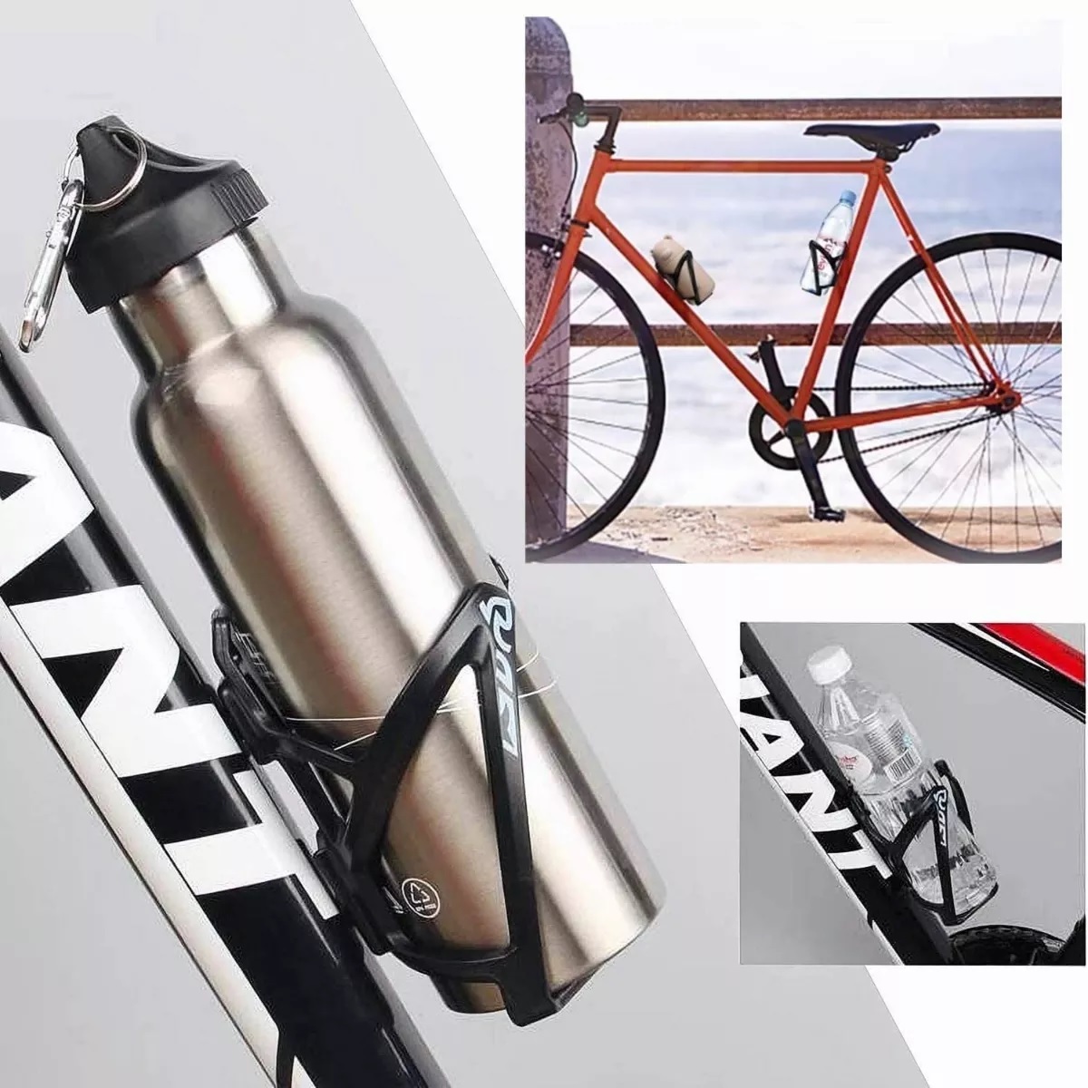 Soporte Porta Anfora Bicicleta Portabidón Universal+botella Negro