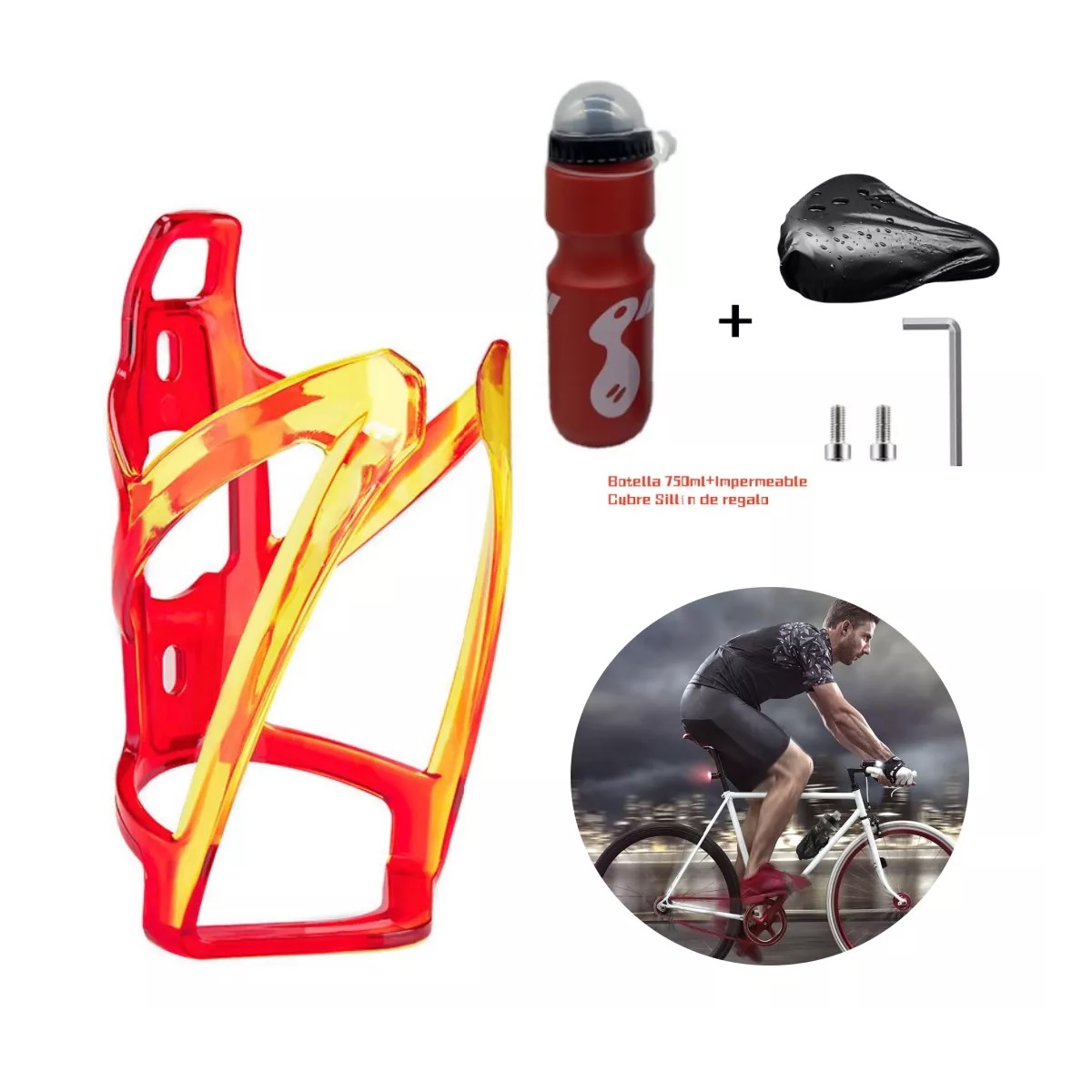 Soporte Porta Anfora Bicicleta Portabidón Universal+botella Amarillo/Rojo