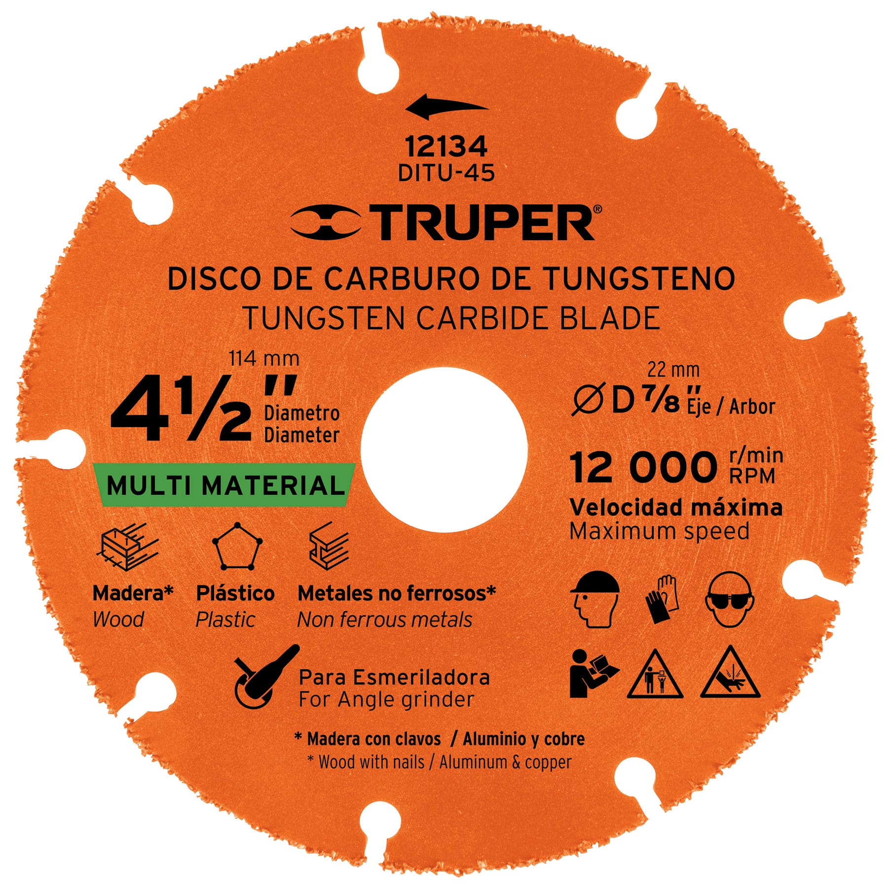 DISCO 4-1/2" MULTIMATERIAL DE CARBURO DE TUNGSTENO, TRUPER 12134