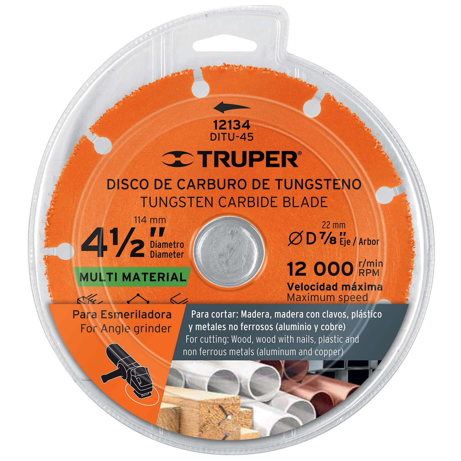 DISCO 4-1/2" MULTIMATERIAL DE CARBURO DE TUNGSTENO, TRUPER 12134