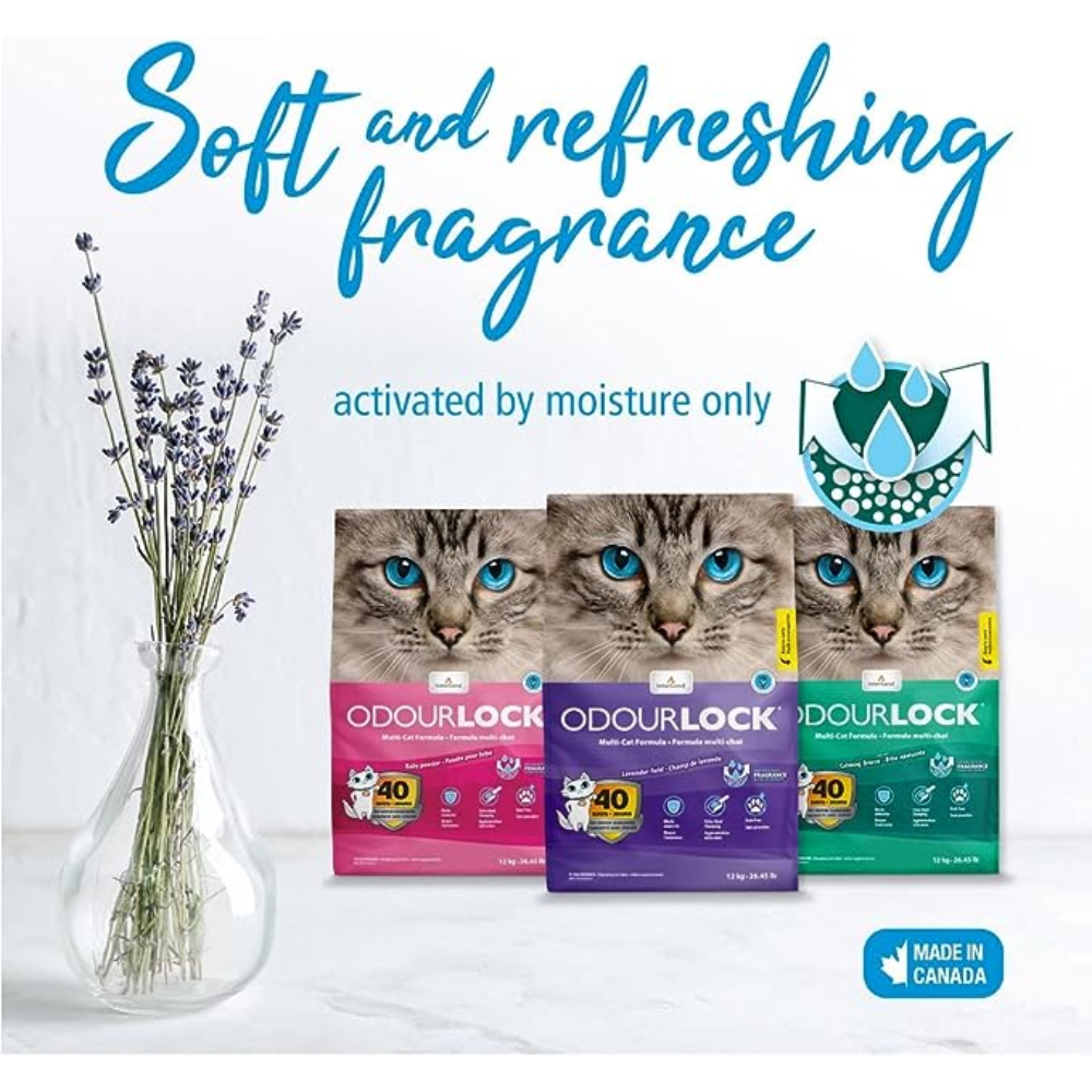 Arena aglutinante de arcilla Odour Lock aroma talco de bebé para gato
