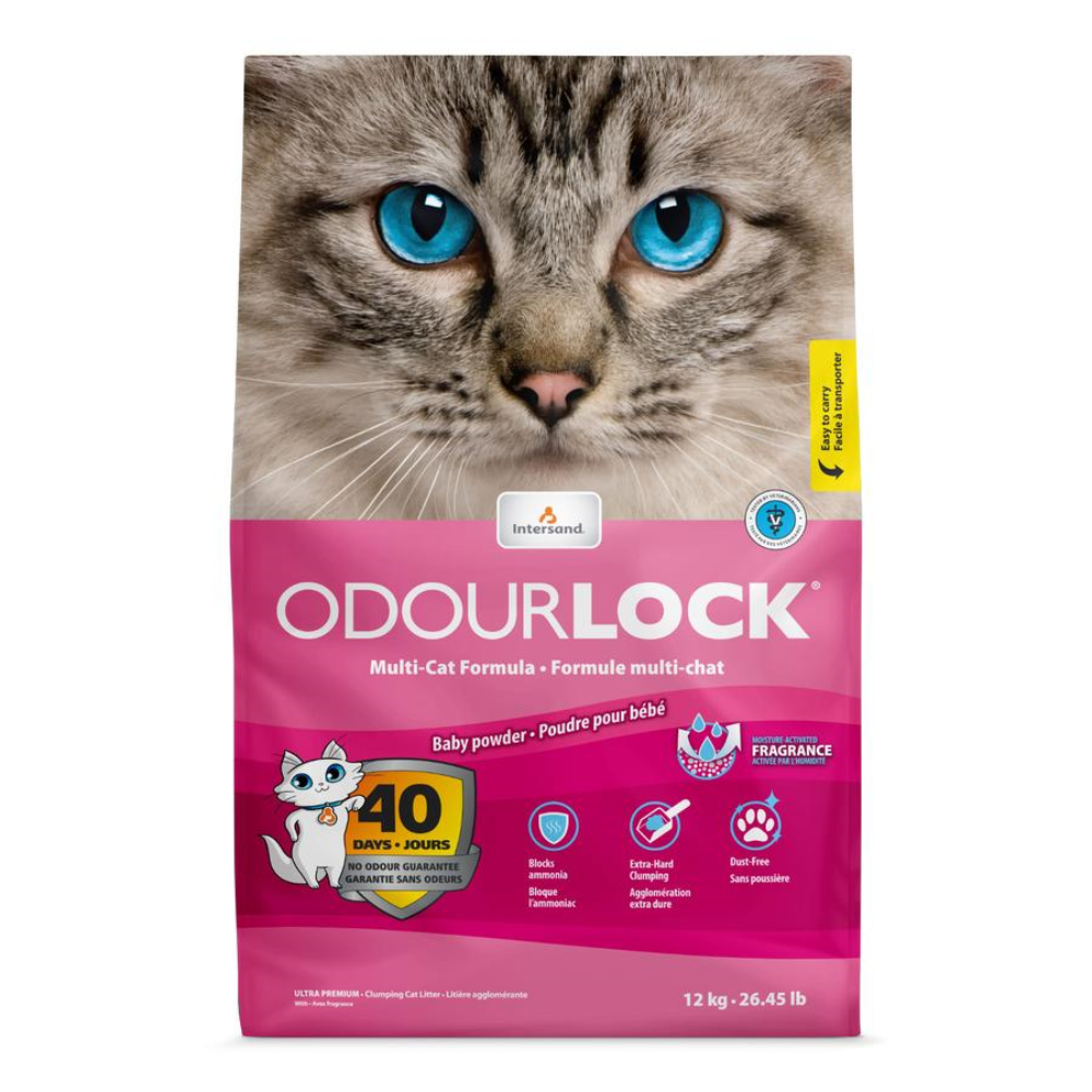 Arena aglutinante de arcilla Odour Lock aroma talco de bebé para gato