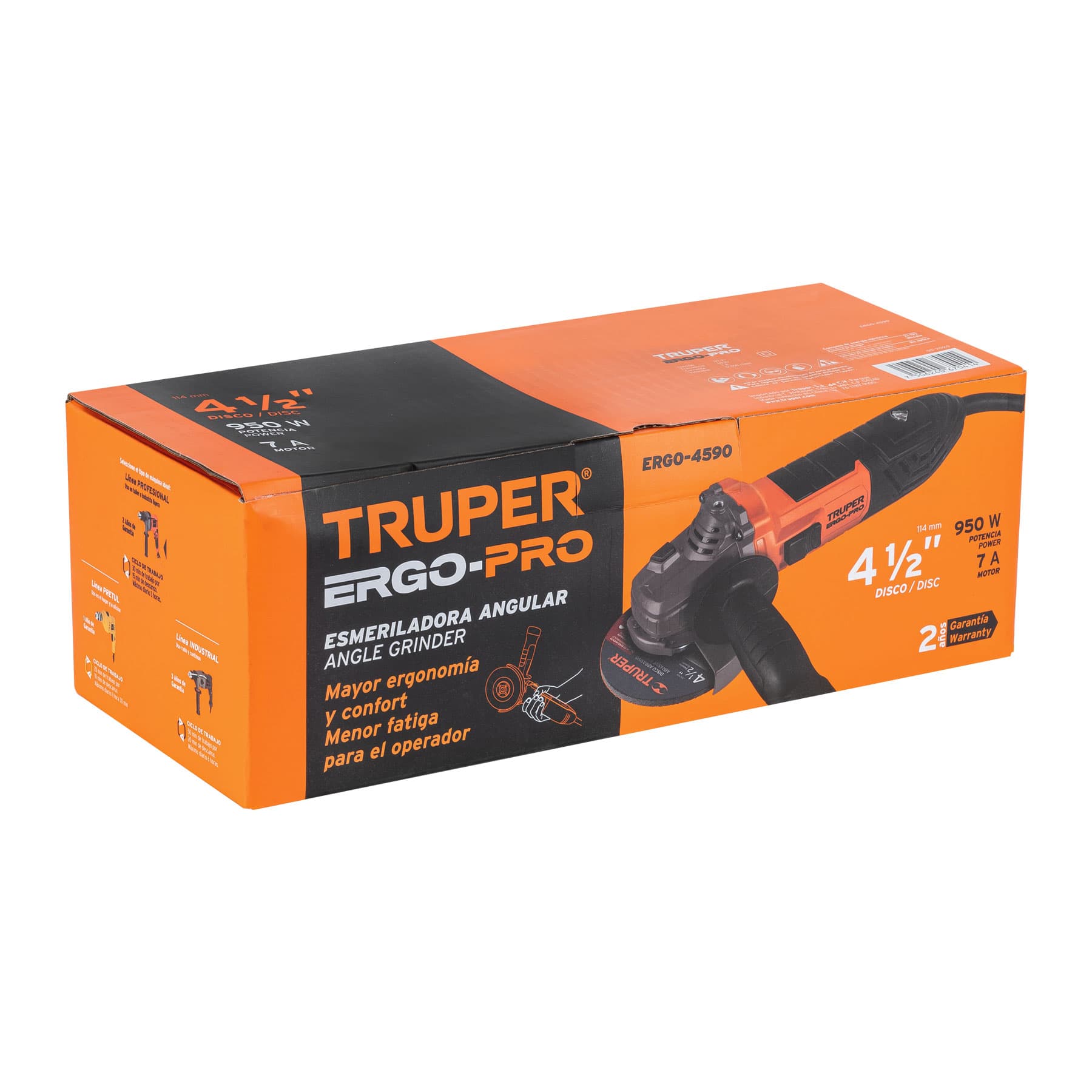 ESMERILADORA ANGULAR 4-1/2" 950 W, ERGO-PRO, TRUPER 13935
