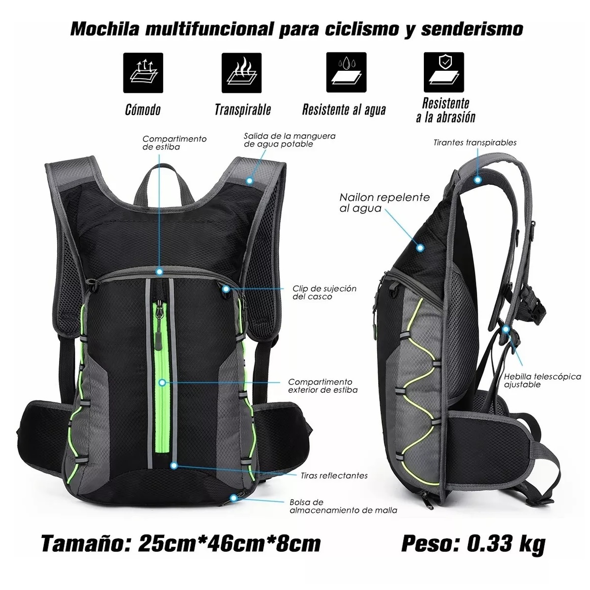 Mochila Hidratacion Impermable Ciclismo+2l Bolsa Agua