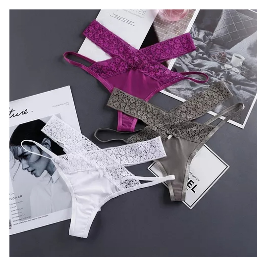 Tanga Cruzada De Encaje Sexy De Moda 6 Pzas.Talla S