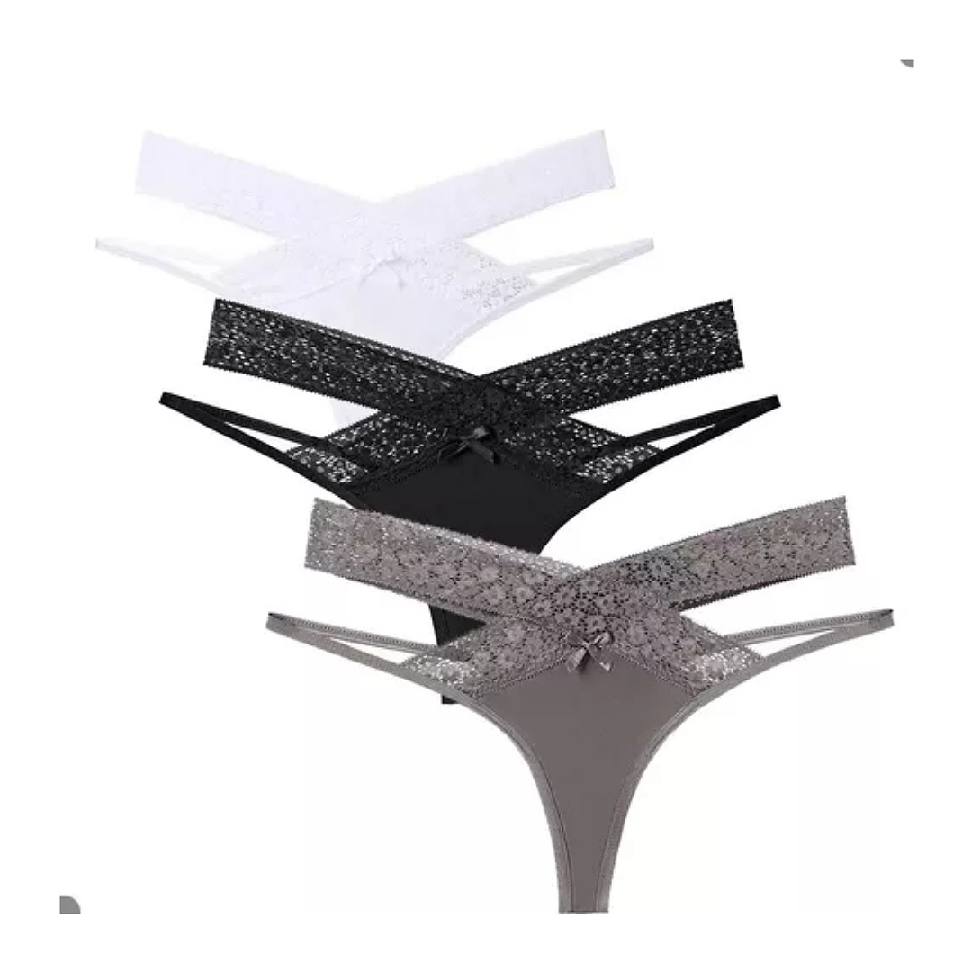 Tanga Cruzada De Encaje Sexy De Moda 6 Pzas.Talla S