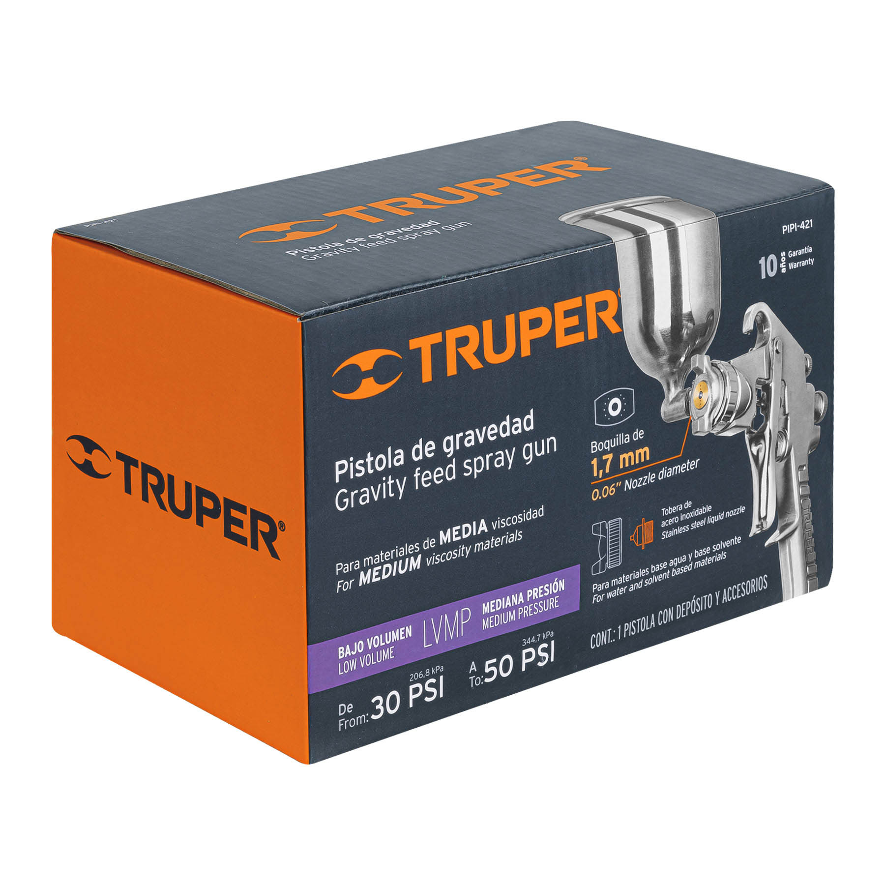 PISTOLA P/PINTAR GRAVEDAD LVMP VASO ALUMINIO, 1.7 MM, TRUPER 13061