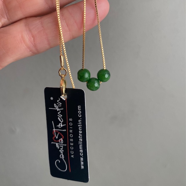 Collar con Piedra Natural Jade Verde- Baño de oro 18K- Collar dorado