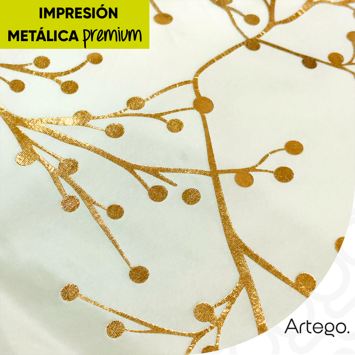 Pie de árbol navidad navideño blanco con impresión dorada metálica 122cm diámetro Artego.