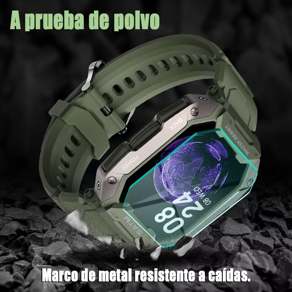 Reloj Inteligente Bluetooth 5atm Impermeable Deportes Verde Militar