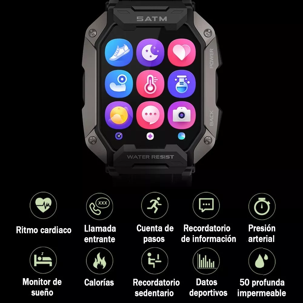 Reloj Inteligente Bluetooth 5atm Impermeable Deportes Verde Militar