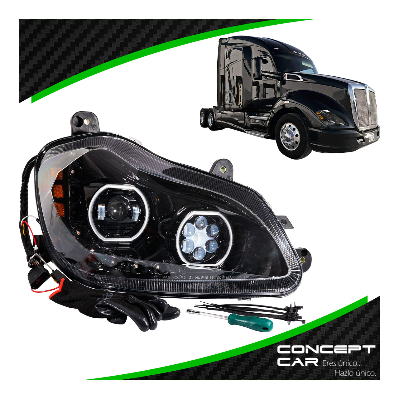 Faro Undad Principal Kenworth T680 Negro Proyector Led