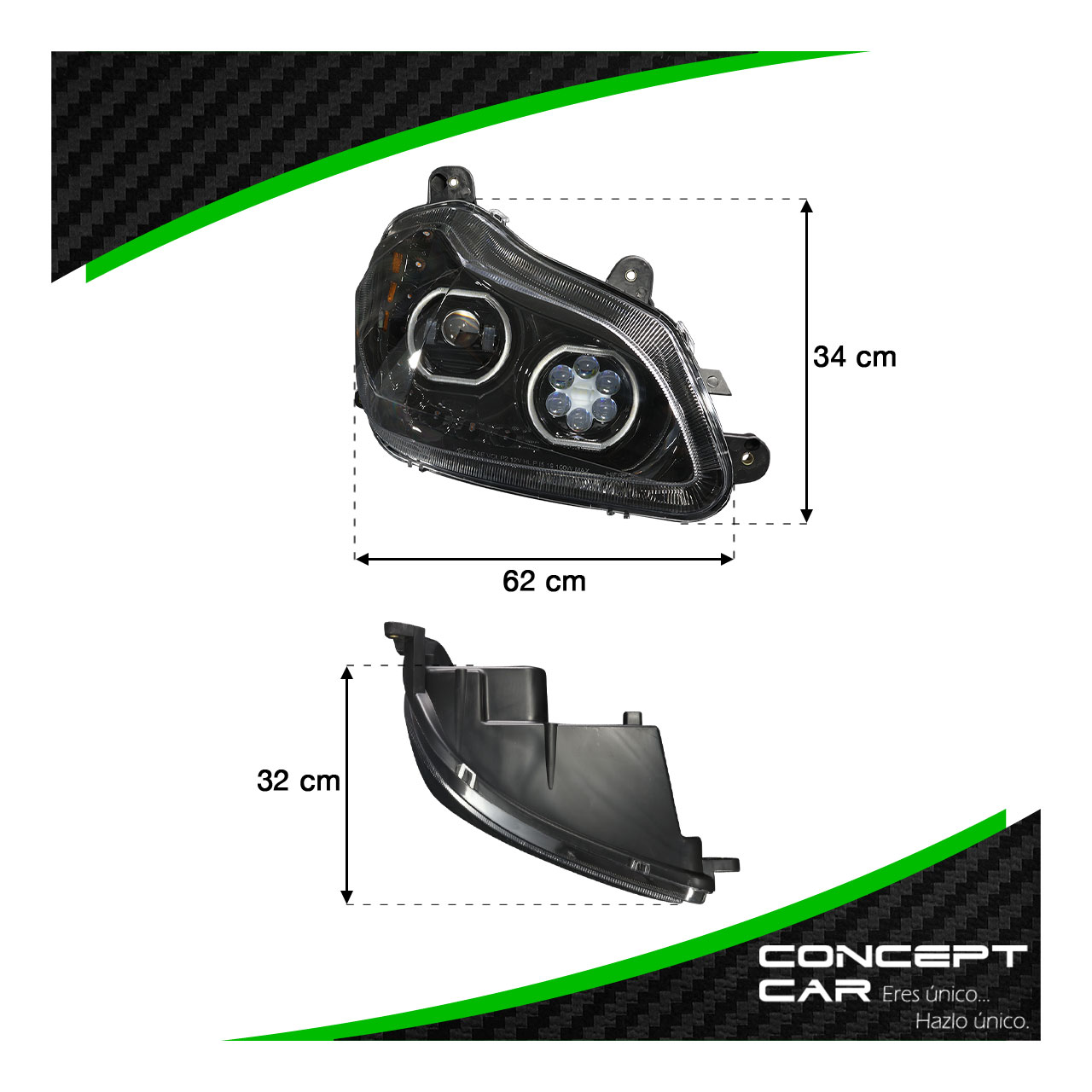 Faro Undad Principal Kenworth T680 Negro Proyector Led