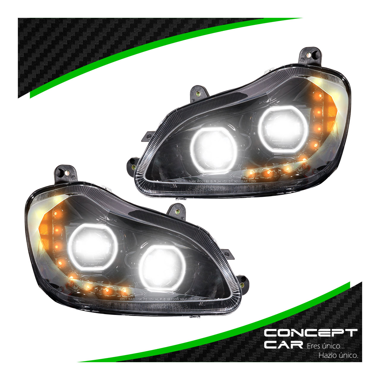 Par Faro Undad Principal Kenworth T680 Negro Proyector Led