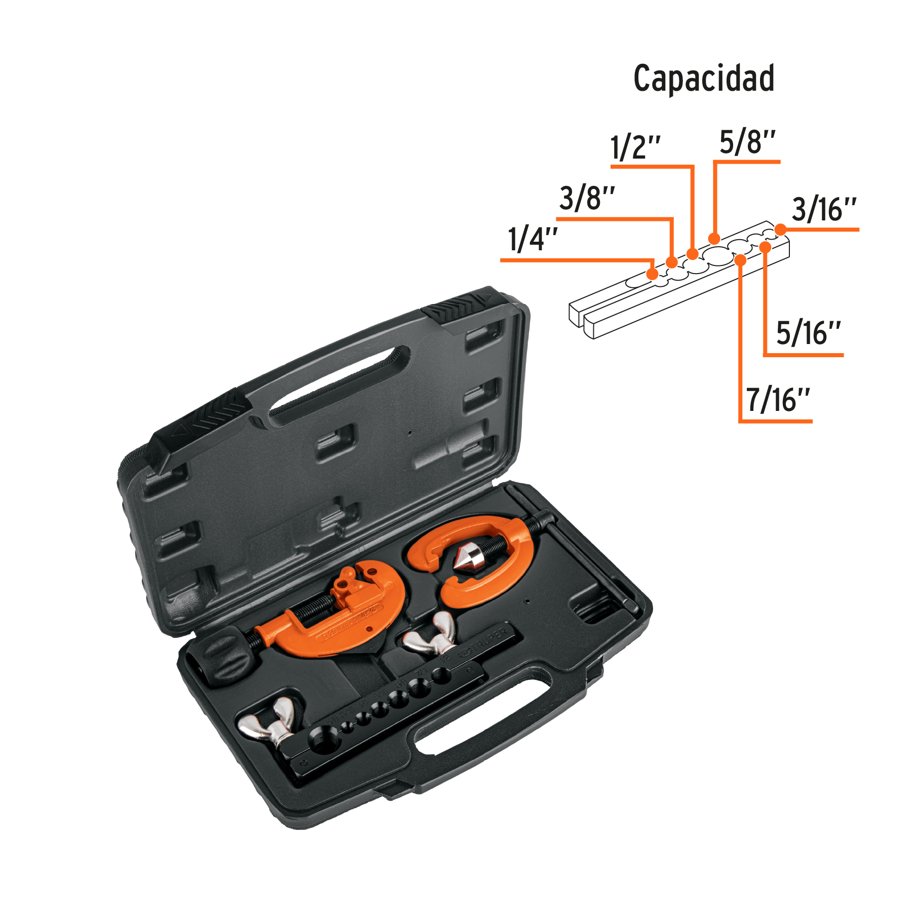 JUEGO DE AVELLANADOR Y CORTADOR DE TUBO, TRUPER 12871