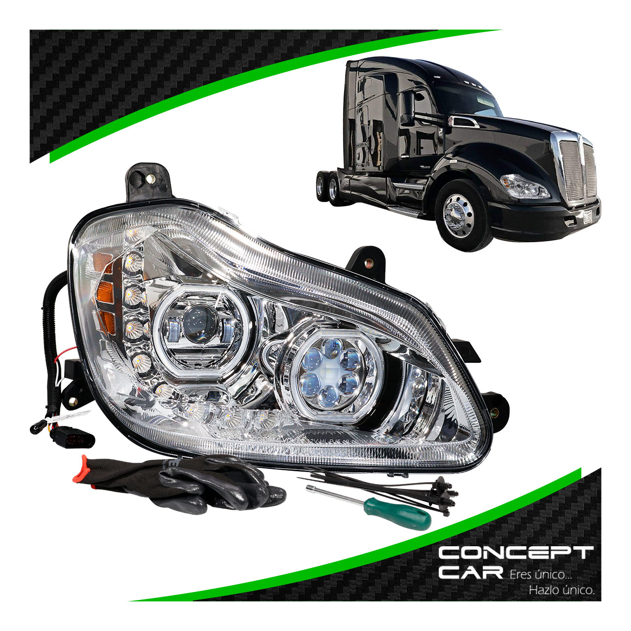 Faro Undad Principal Kenworth T680 Cromo Proyector Led
