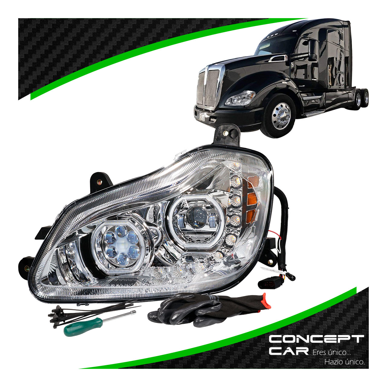 Faro Undad Principal Kenworth T680 Cromo Proyector Led