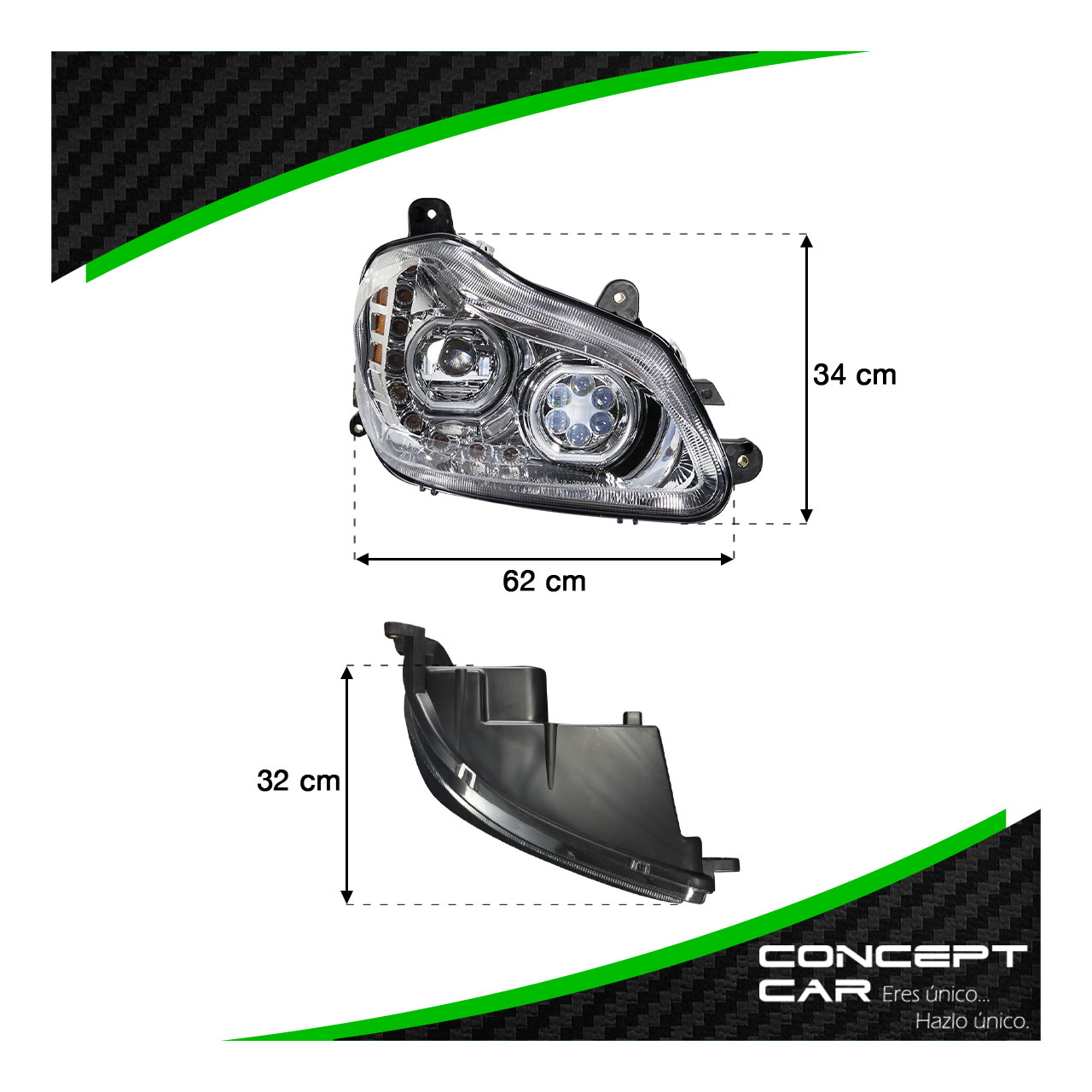 Faro Undad Principal Kenworth T680 Cromo Proyector Led