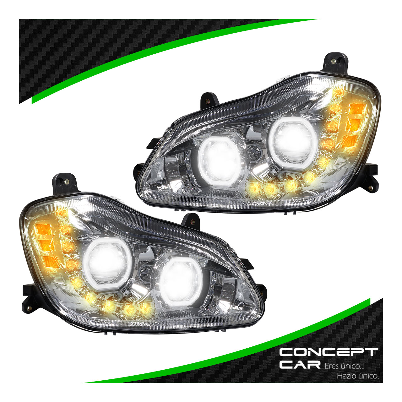 Par Faro Unidad Principal Kenworth T680 Cromo Proyector Led