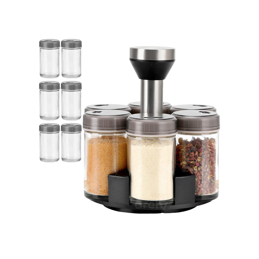 Especiero Giratorio Organizador de Especias Condimentos Hierbas Carrusel de Frascos con 6 Tarros Cristal 360 grados Especieros para Hogar Cocina Botes